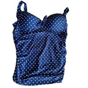 Sonnet Shores Womens Navy Blue Polka Dot Underwire Tankini Top Size 20W